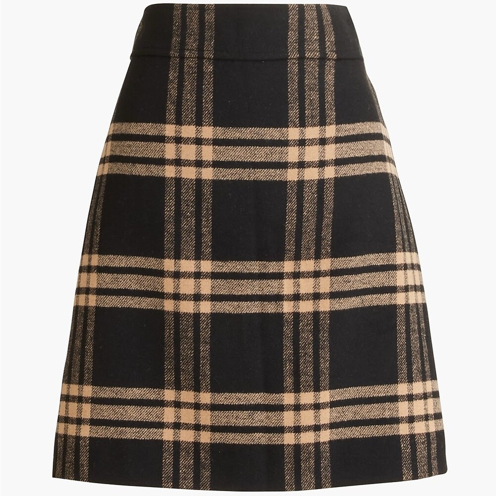 J. Crew Black Brown Plaid Wool Mini Skirt - Picture 6 of 6